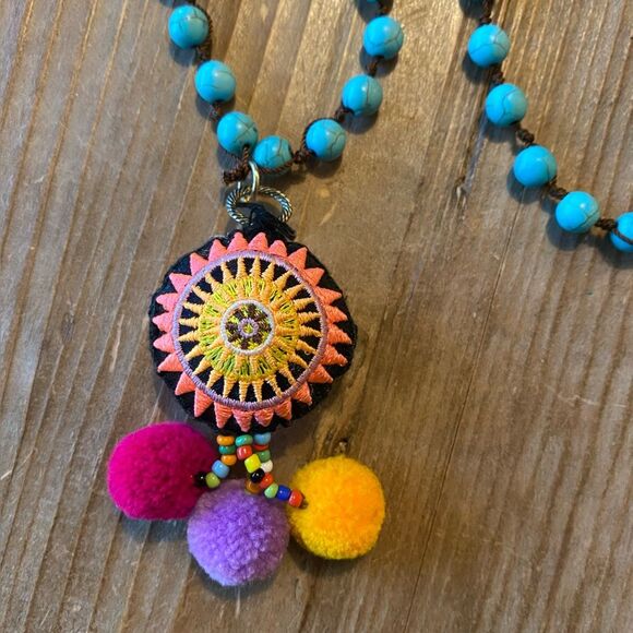 Turquoise Colored Beaded Long Necklace - Picture 4 of 8